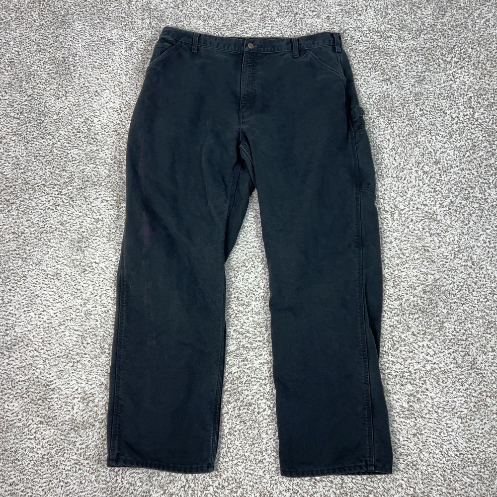 Carhartt Pants Mens 40x32 Black Flannel Lined Canvas Carpenter Workwear‎ Winter